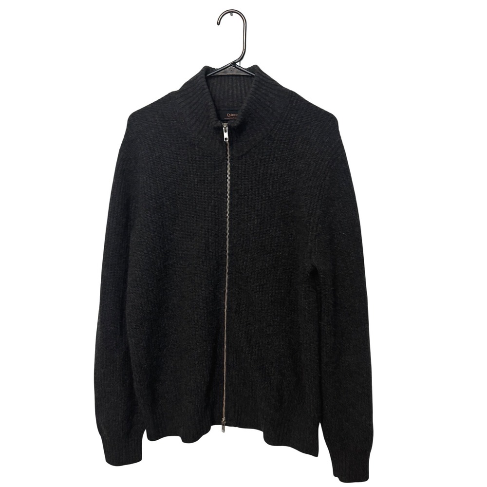 Quince Fisherman Full Zip Sweater Men Medium Heather Charcoal Mongolian Cashmere